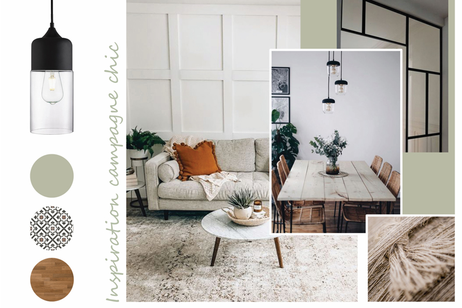 Planche d'ambiance inspiration campagne chic du projet Vincennes