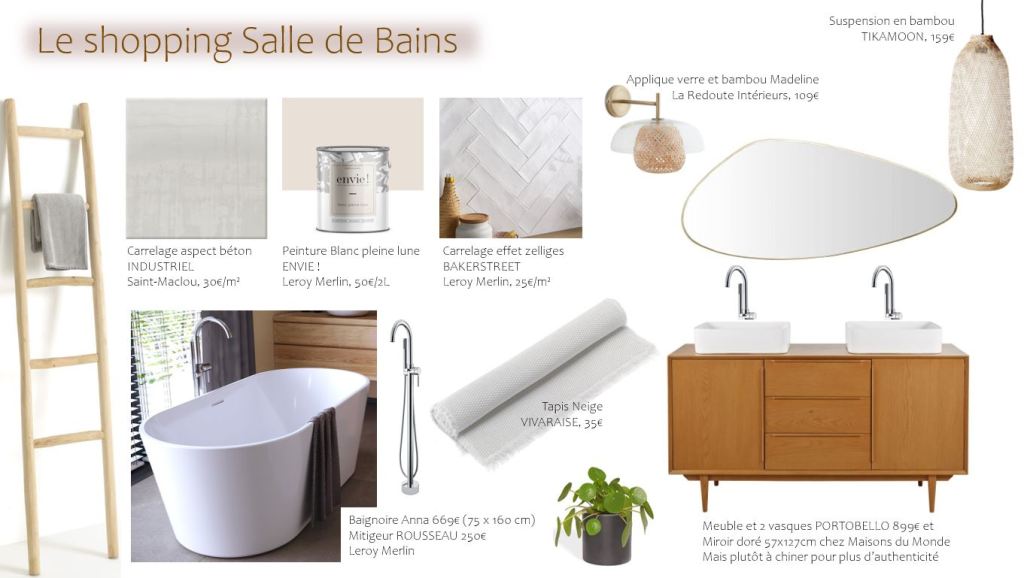 planche mobilier shopping list de la salle de bain bohème vintage du projet 4 saisons